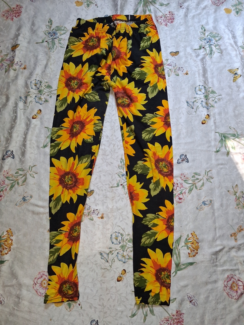 Sunflower Print Black Leggings
